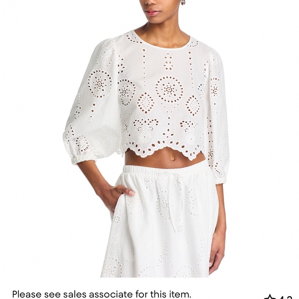 Steve Madden Merra Top Antique‎ White Cotton Eyelet Puff Sleeve Crop Blouse XS